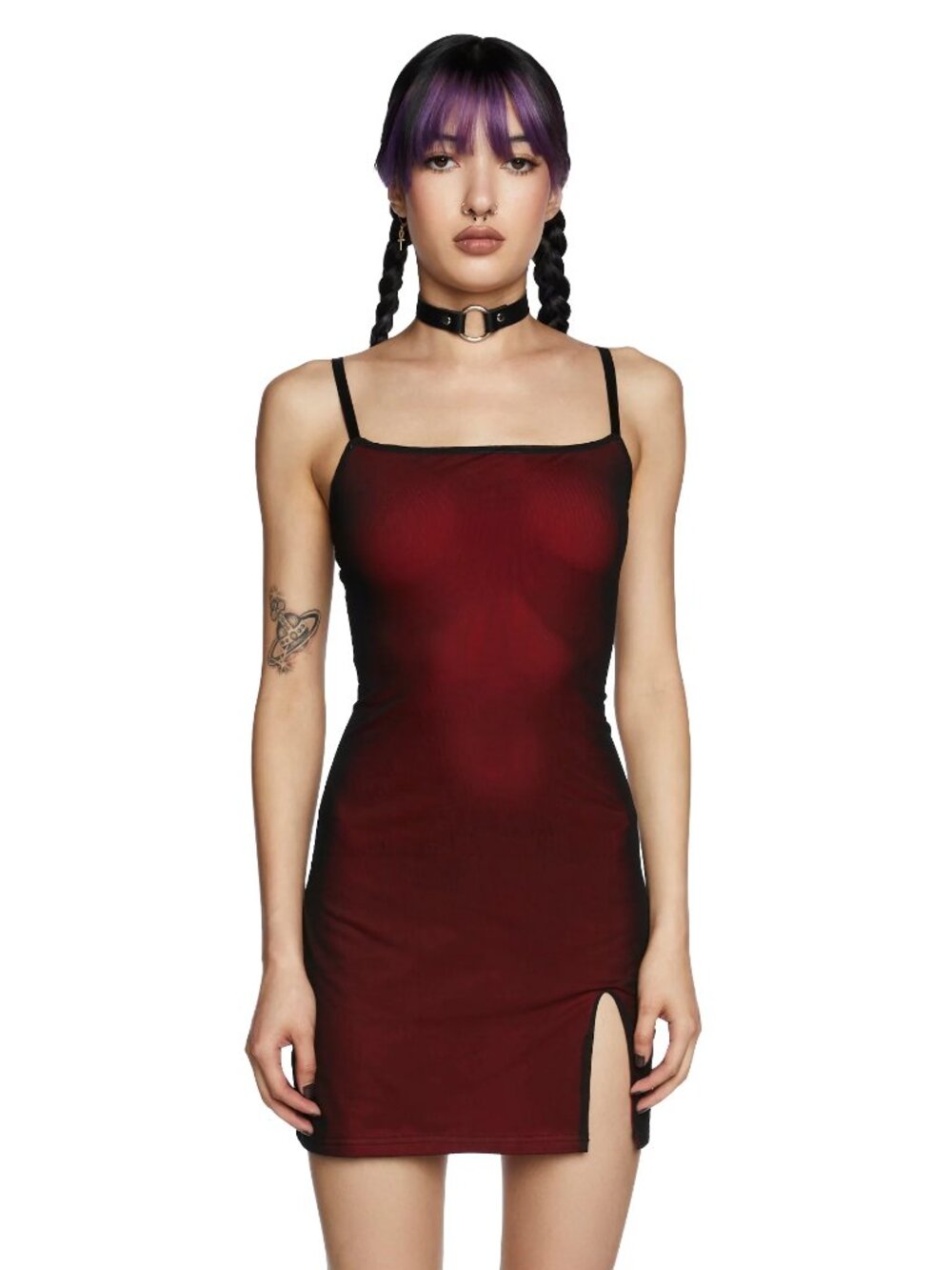 Dolls Kill Current Mood Know My Worth Slip Dress S Red Mesh Slit Y2K Goth Grunge